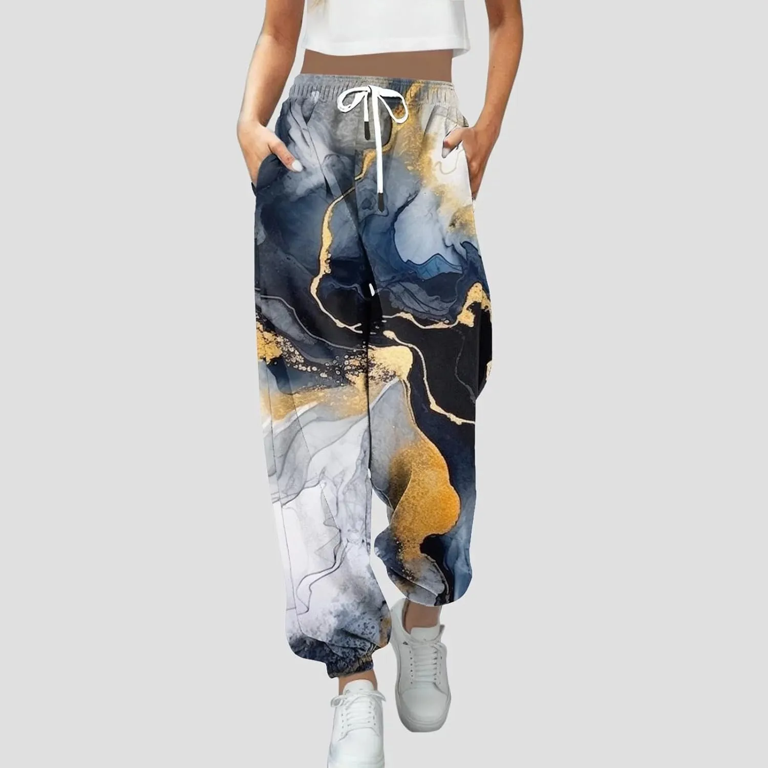 LCMTWX Women Sweatpants with Pockets Drawstring Elastic Waisted Heart Print Bottom Pants Baggy Comfortable Joggers for