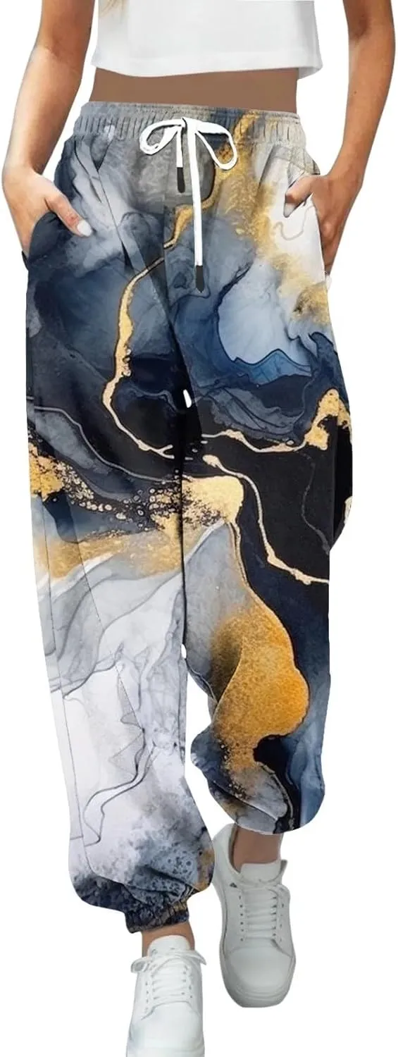 LCMTWX Women Sweatpants with Pockets Drawstring Elastic Waisted Heart Print Bottom Pants Baggy Comfortable Joggers for