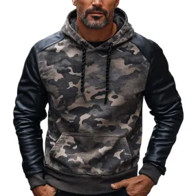 Men's Casual Trendy Camouflage Patchwork Hoodie 99313356F