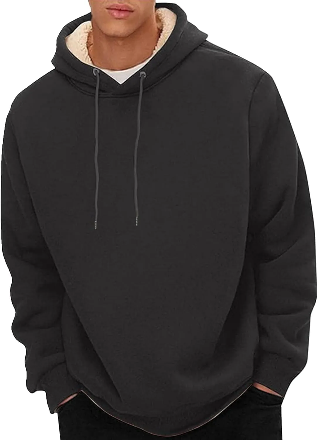 Mens Fleece Sherpa Lined Tracksuit 2 Piece Warm Hoodie Sweatshirts Sweatpants Suit Set Casual Trendy Winter Pullover