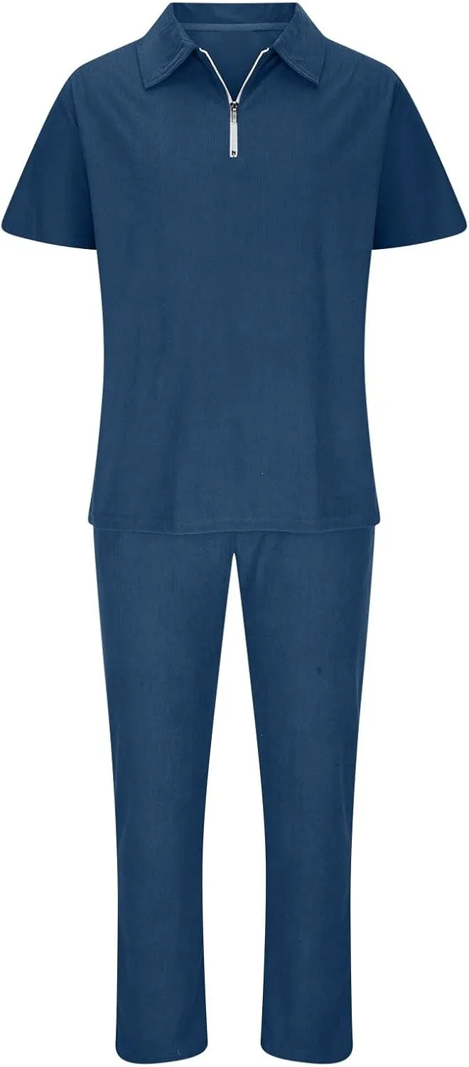 Men's Short Sleeve Polo Shirt Joggers Pants Set Fashion Tracksuits 2 Piece Casual Sport Outfits Comfortable Sweatsuit for Men
