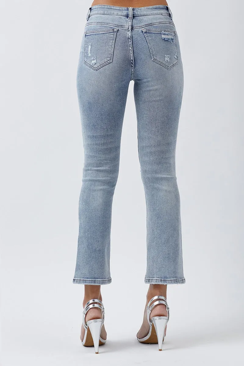 Mid Rise Distressed Straight Leg Jeans
