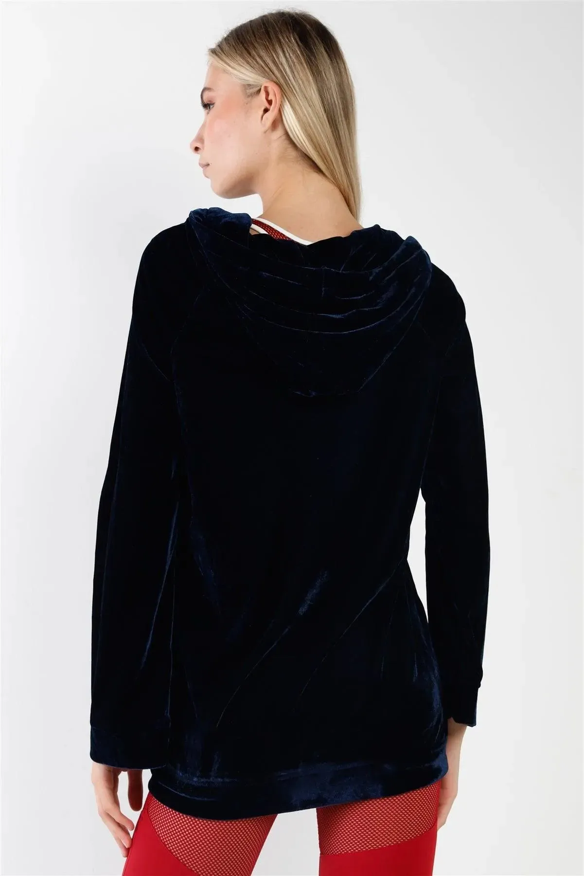 Navy Velvet Graphic Letters Zip Up Hoodie Sweatshirt /3-2-1