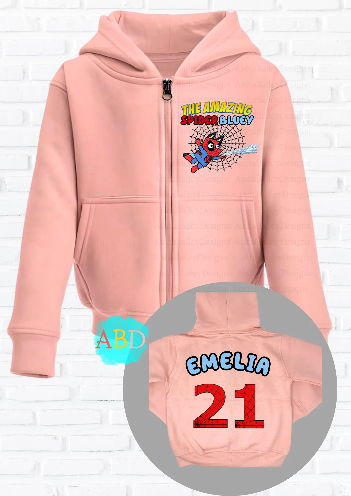 Personalised Spider Bluey Zip Hoodie with back print  I  Boys' Custom Hoodie