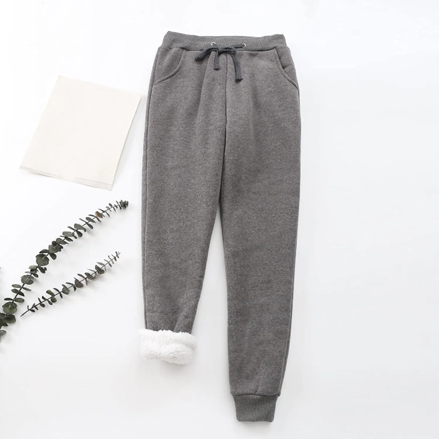 sdbrld Womens Christmas Sweatpants Winter Sherpa Fleece Lined Sweatpants Trendy Print Drawstring Joggers Trousers with Pocket