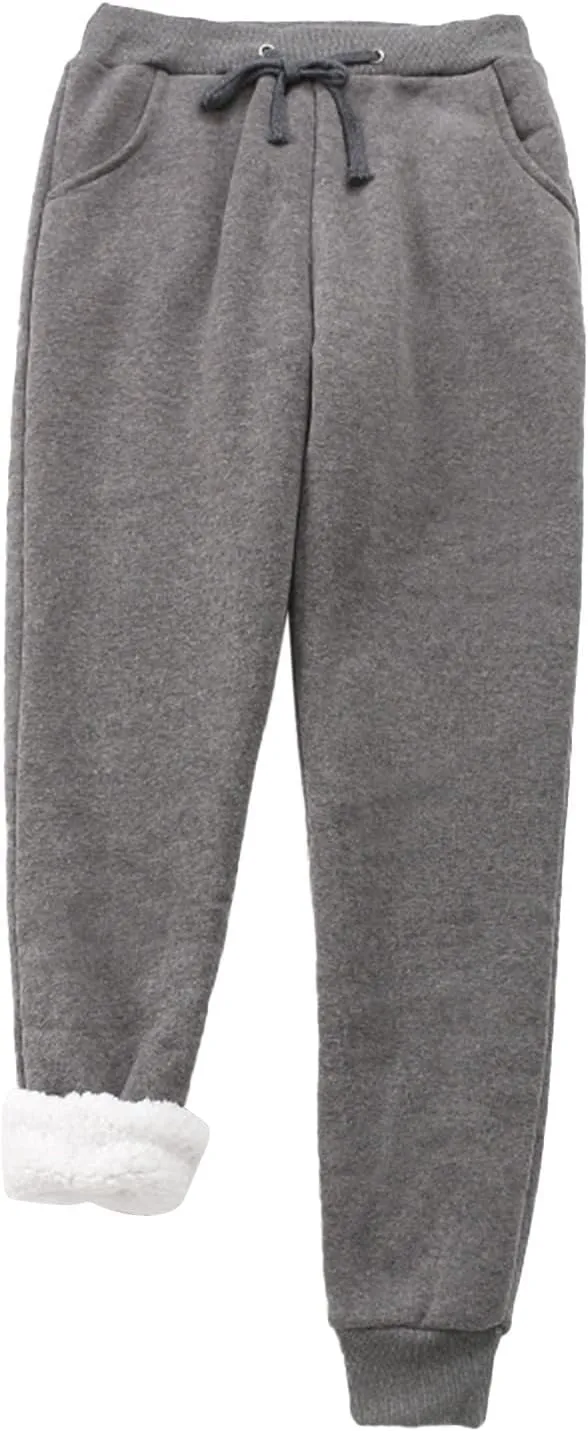 sdbrld Womens Christmas Sweatpants Winter Sherpa Fleece Lined Sweatpants Trendy Print Drawstring Joggers Trousers with Pocket