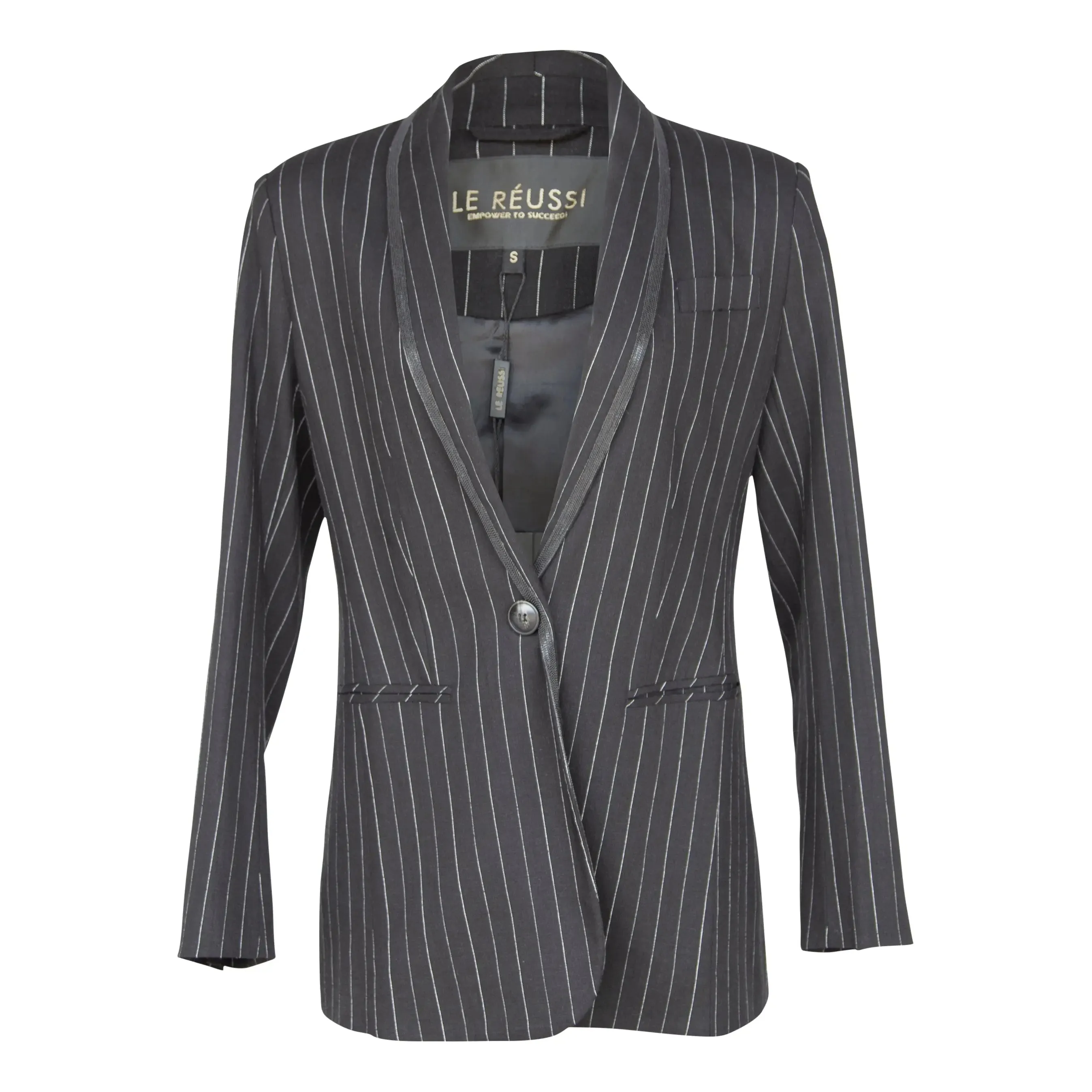 Sophisticated Black Pinstripe Tailored Blazer