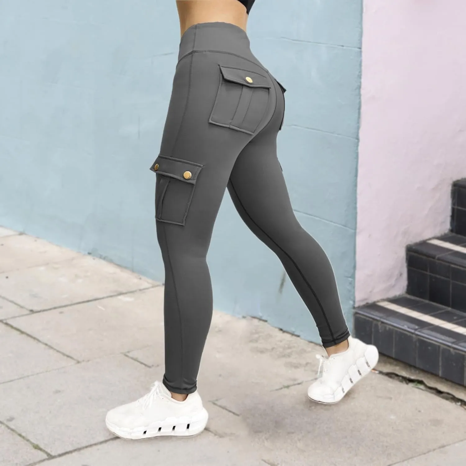 TARIENDY Women's Workout Cargo Leggings High Waist Tummy Control Running Yoga Pants Butt Lifting Leggings with Pockets