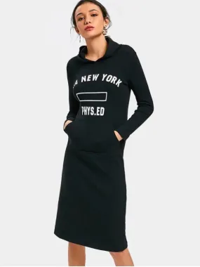 TastyHottie - Trendy Front Pocket Letter Graphic Hoodie Dress