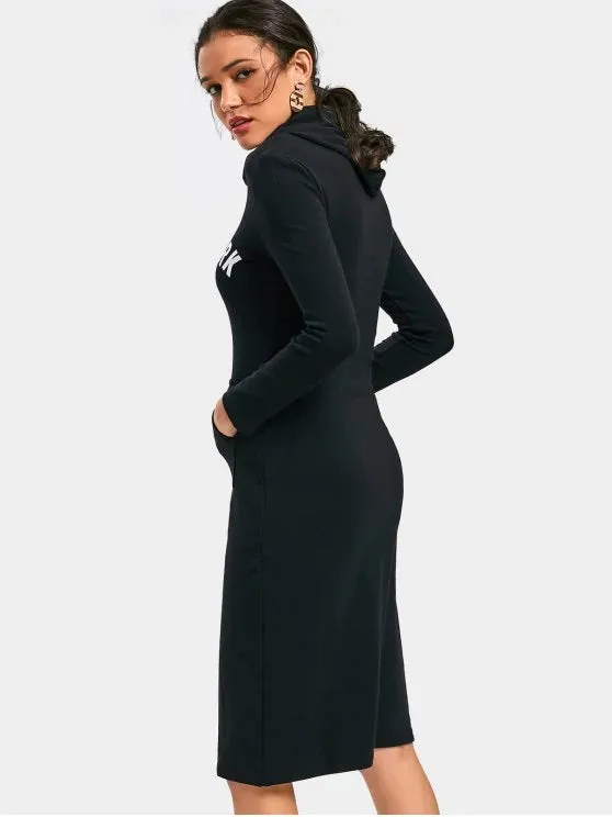 TastyHottie - Trendy Front Pocket Letter Graphic Hoodie Dress