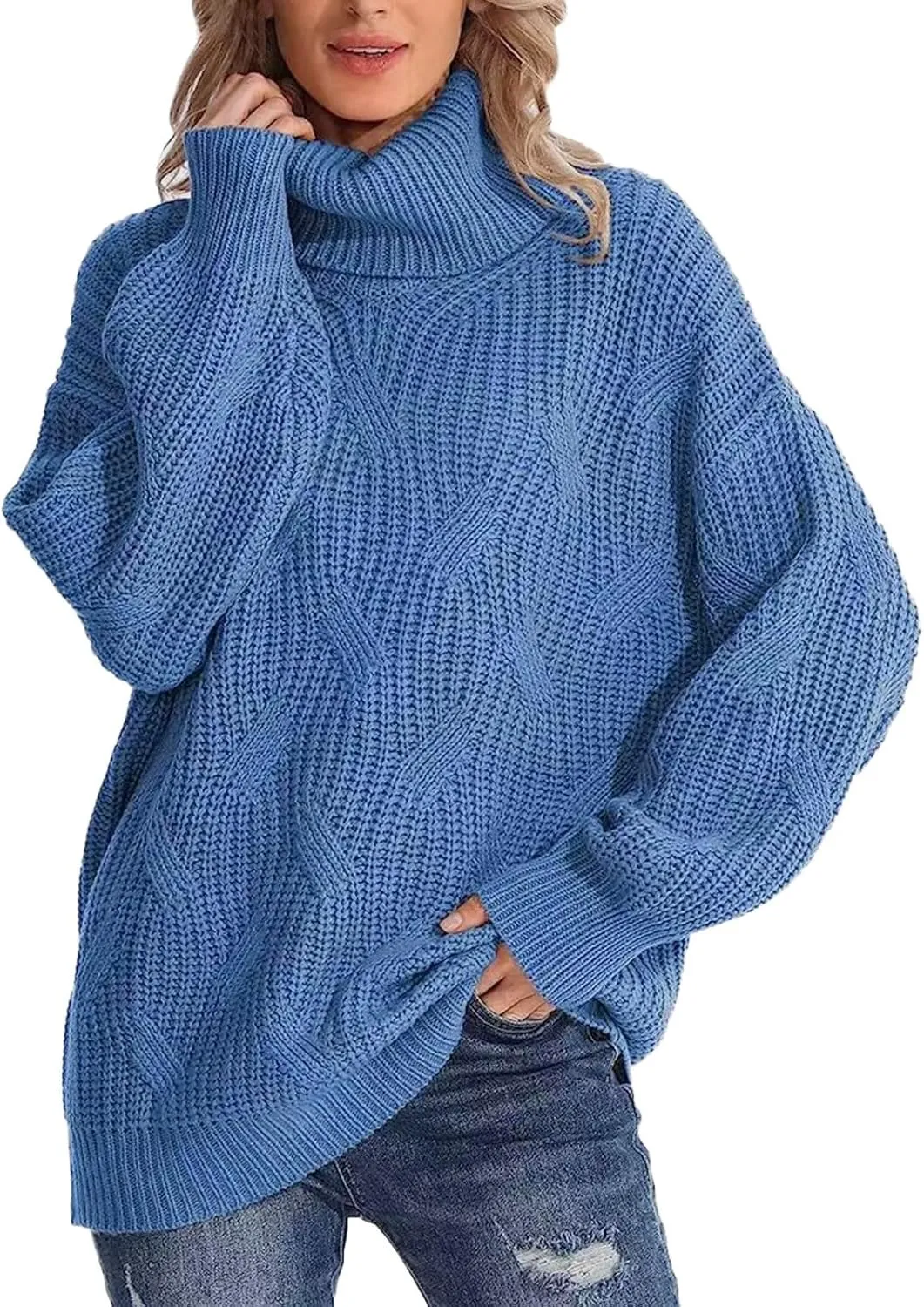 Turtleneck Sweater Women Oversized Knit Pullover Sweater for Women Winter Chunky Knitted Tops