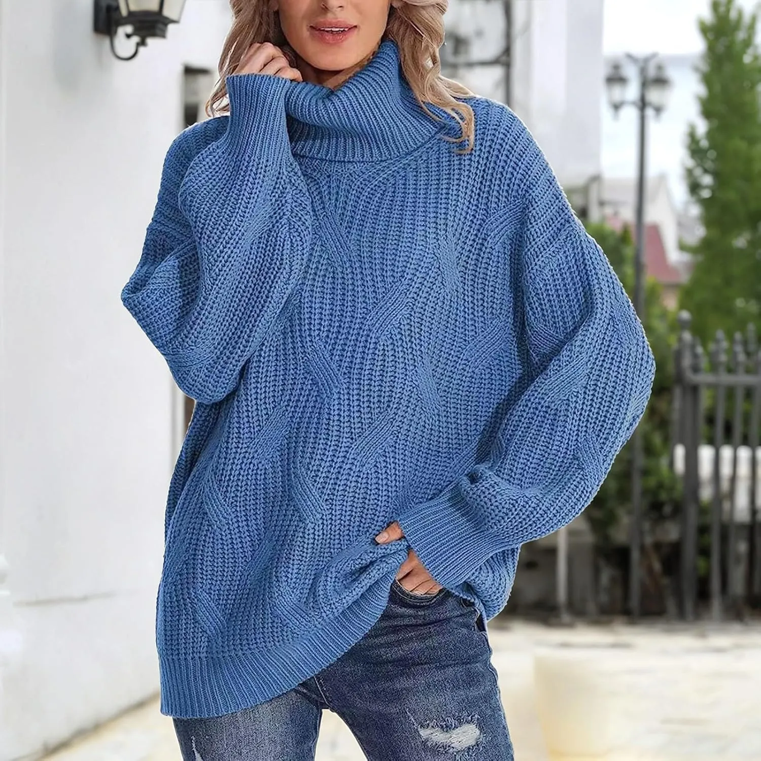 Turtleneck Sweater Women Oversized Knit Pullover Sweater for Women Winter Chunky Knitted Tops