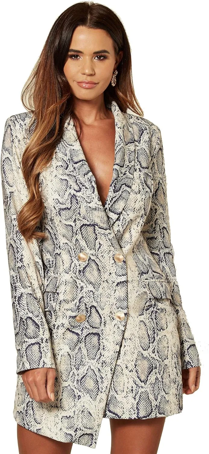 UNIQUE 21 Women Luxe Stain Breasted Asymmetric Blazer Dress - Ladies Elegant Casual Work Office Events Blazer Dresses