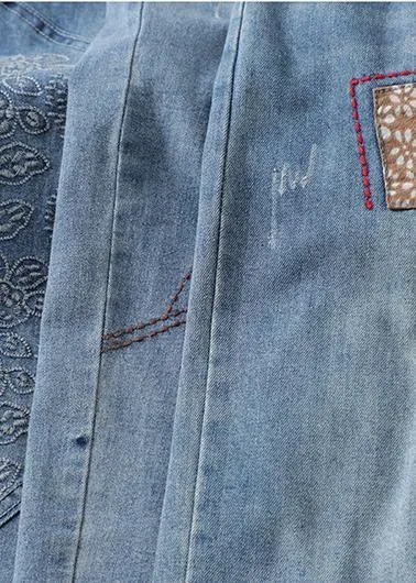 Unique Spring Trousers Casual Denim Blue Wardrobes Elastic Waist Leaf Pant