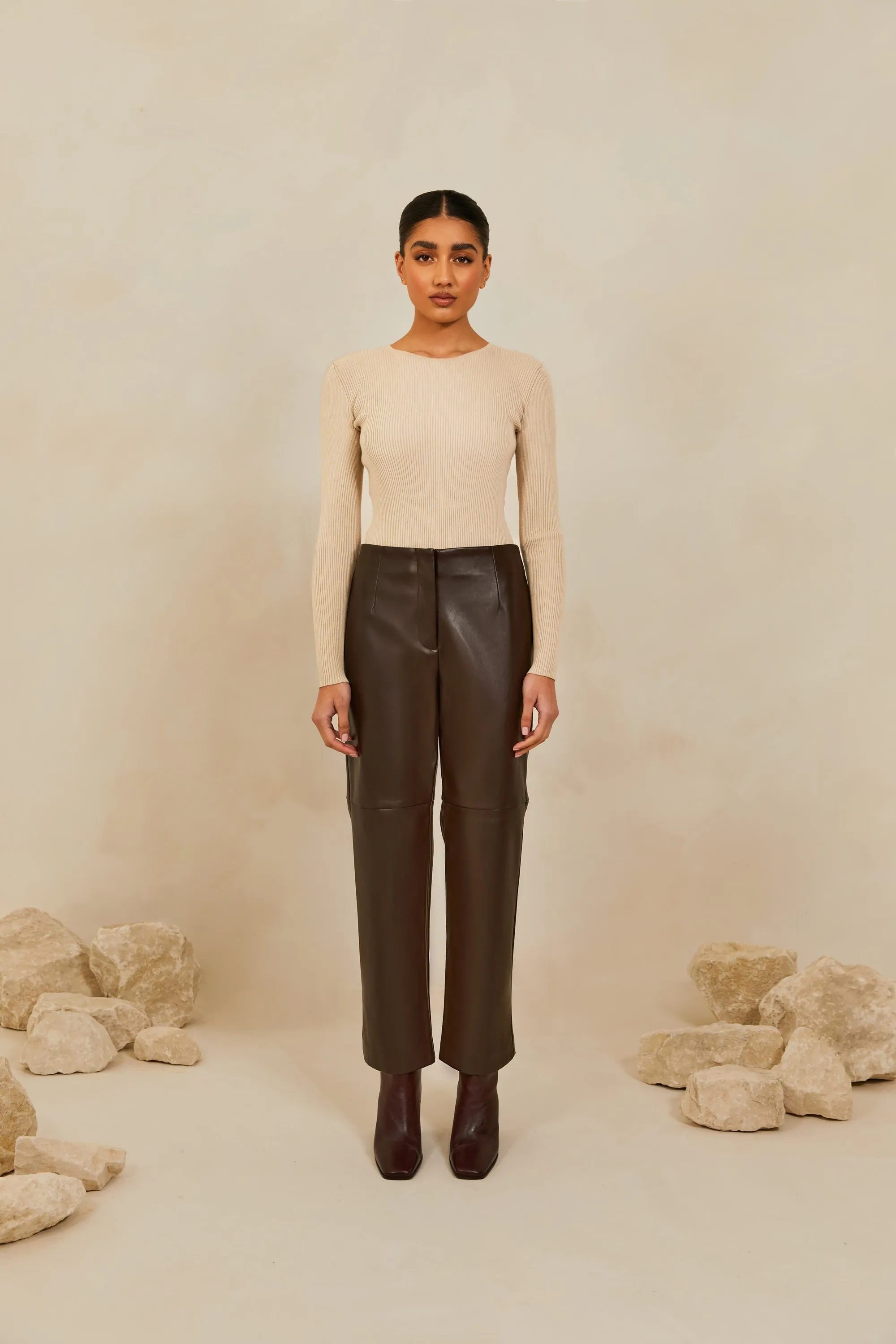 Vegan Leather Wide Leg Trousers - Java