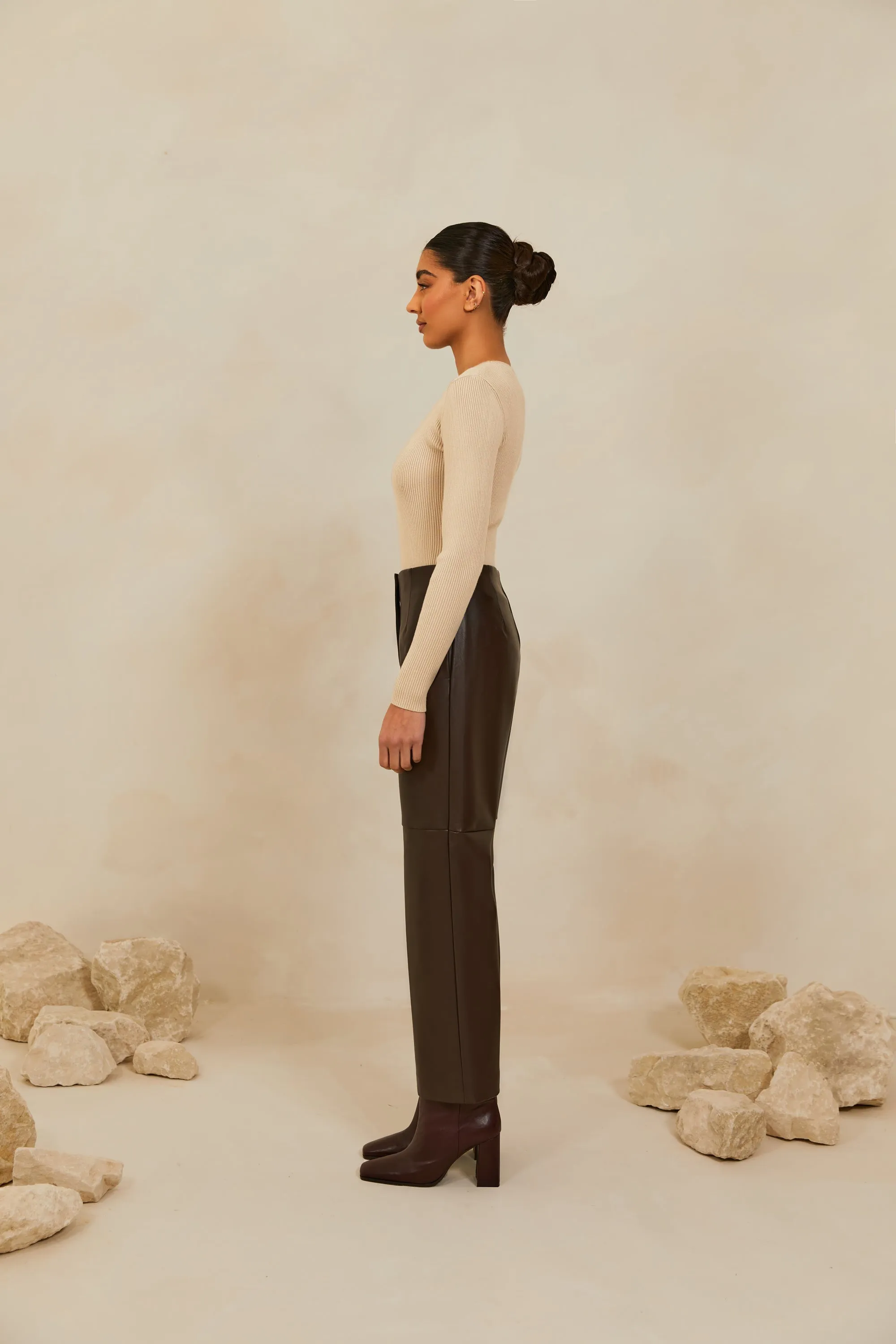 Vegan Leather Wide Leg Trousers - Java