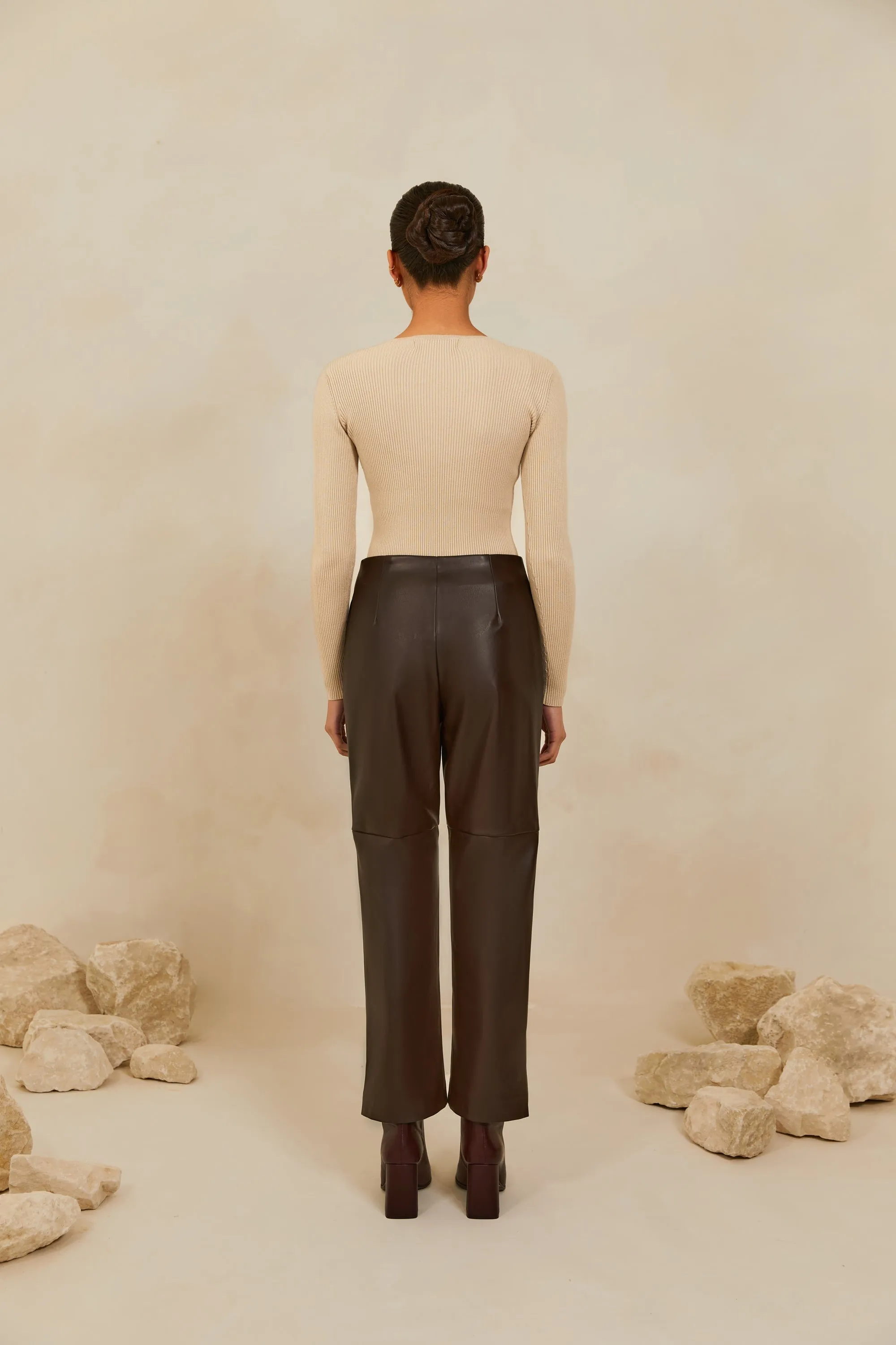Vegan Leather Wide Leg Trousers - Java