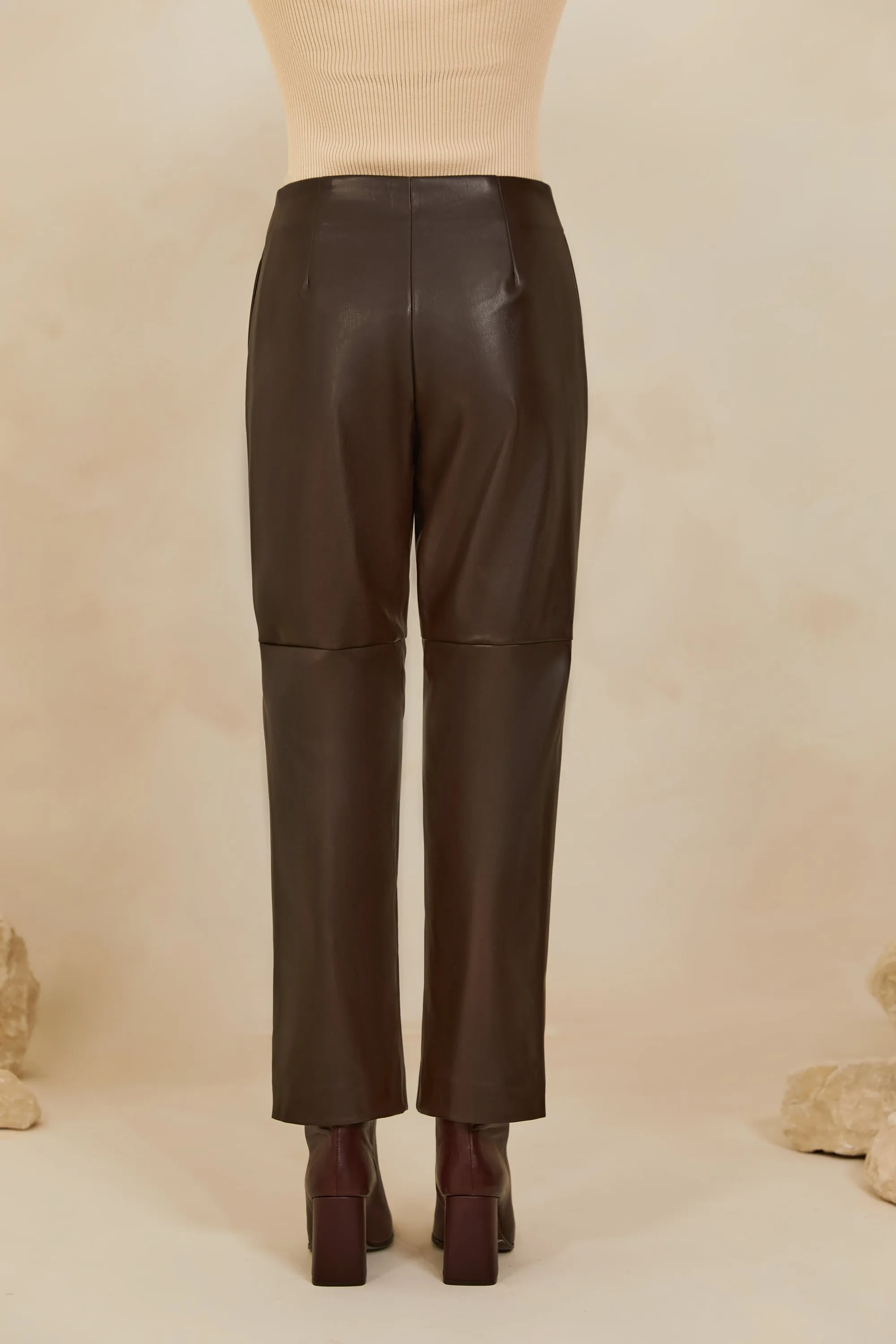 Vegan Leather Wide Leg Trousers - Java