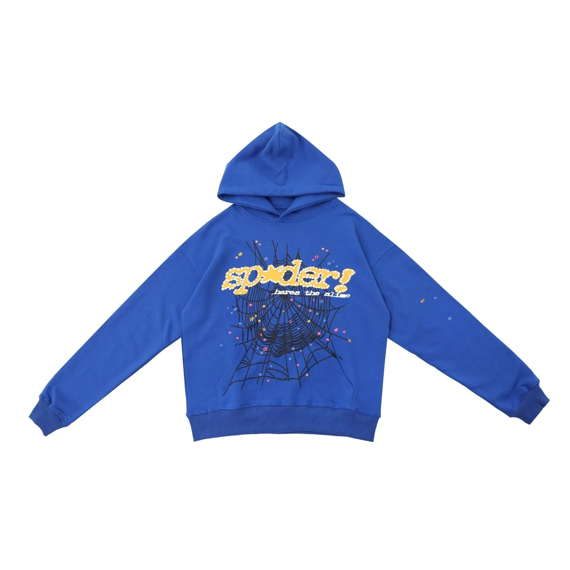 Vivid Blue Sp5der Hoodie - Trendy Web Print Hooded Sweatshirt