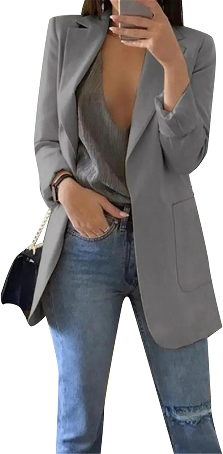 Women's Casual Lapel Jackets Long Sleeve Blazers with Pockets Basic Open Front Suits