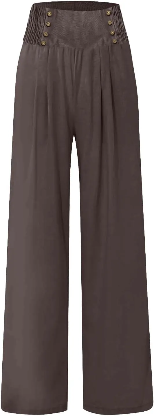 Womens Casual Pants Straight Leg Pants Elastic High Waist Long Pants Soft Comfy Work Trousers Lounge Pants Pockets