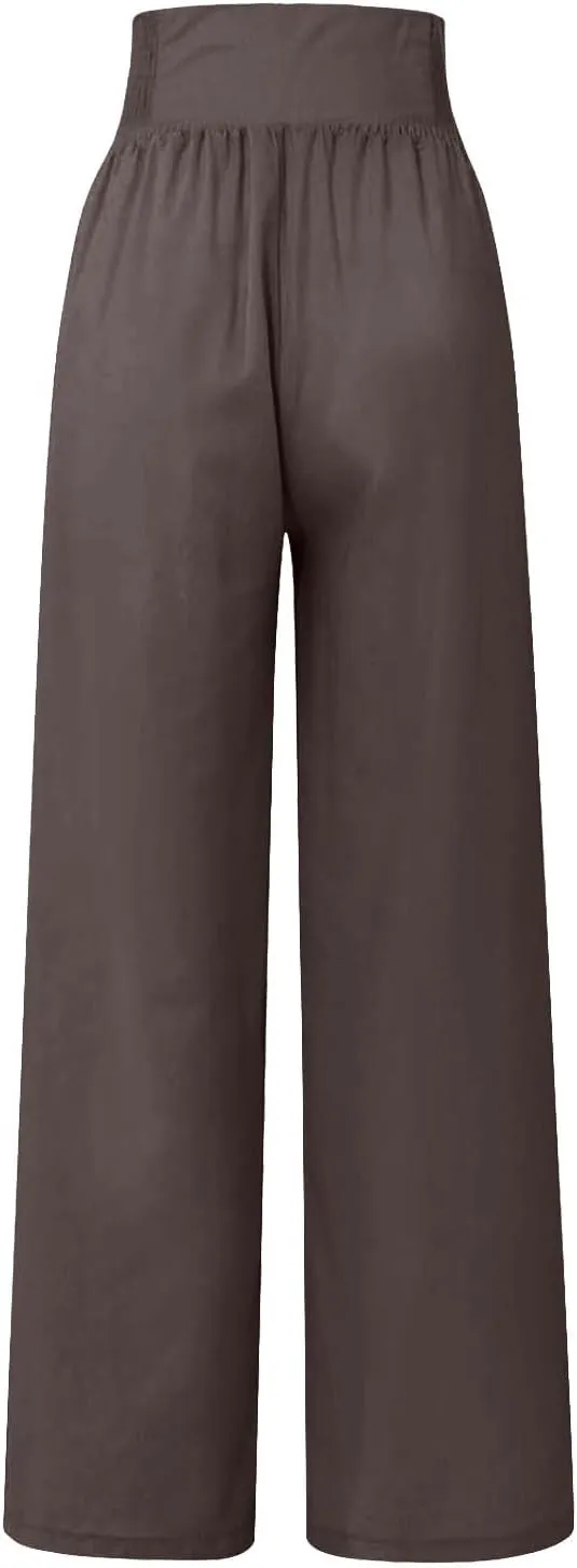 Womens Casual Pants Straight Leg Pants Elastic High Waist Long Pants Soft Comfy Work Trousers Lounge Pants Pockets