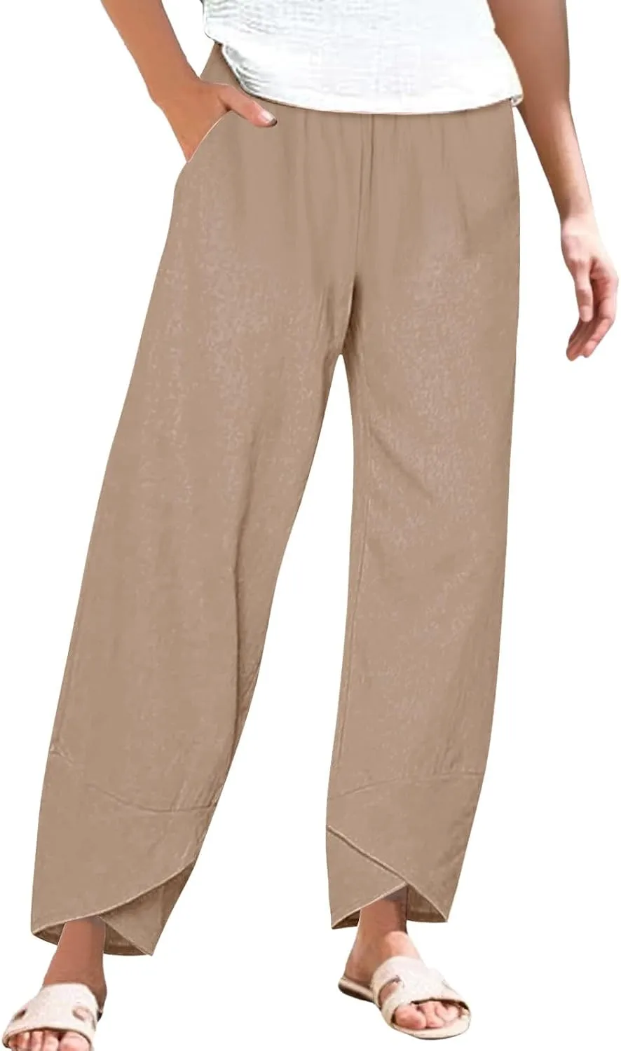 Women's Comfortable Linen Pants Loose Office Daily Work Leisures Trousers Straight Cross Leg Beach Flowy Casual Pants