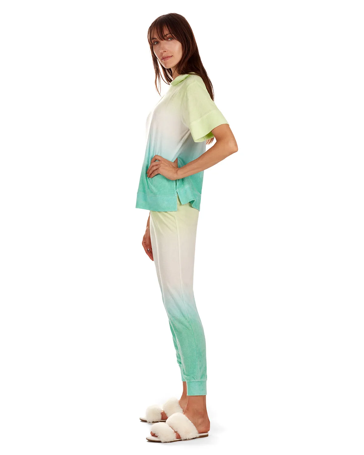 Women's Dip Dye Yummy Terry Cloth Short Sleeve Hoodie