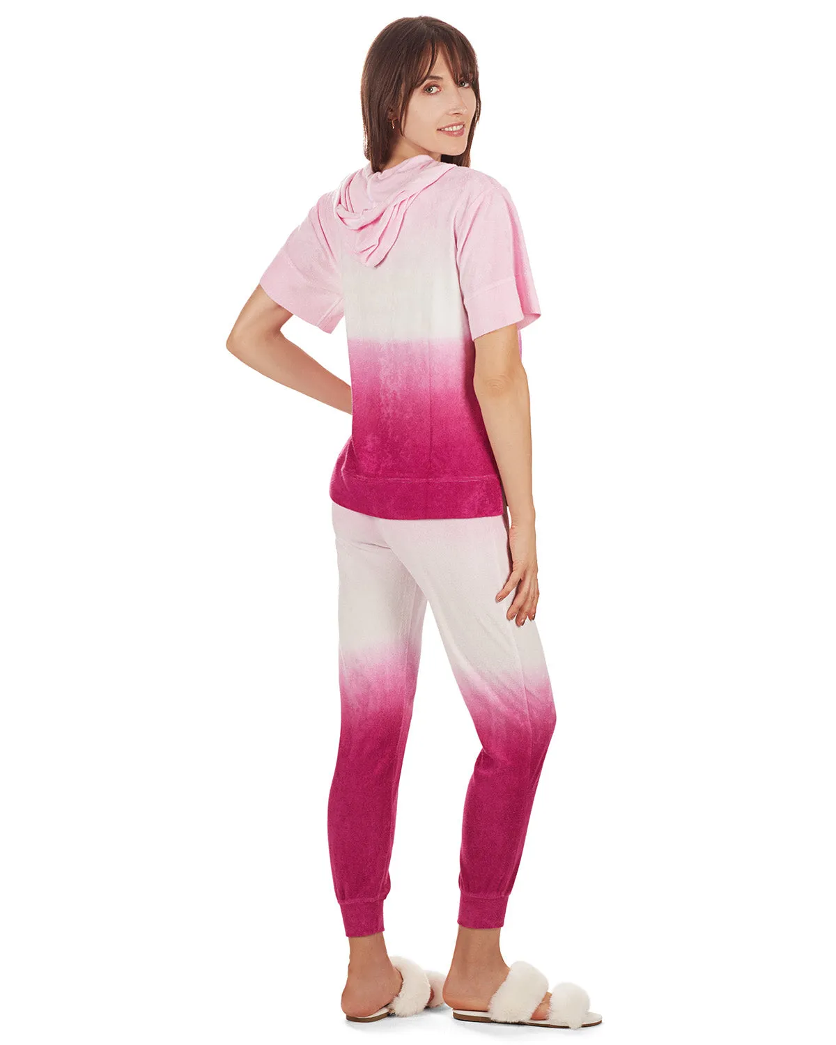 Women's Dip Dye Yummy Terry Cloth Short Sleeve Hoodie
