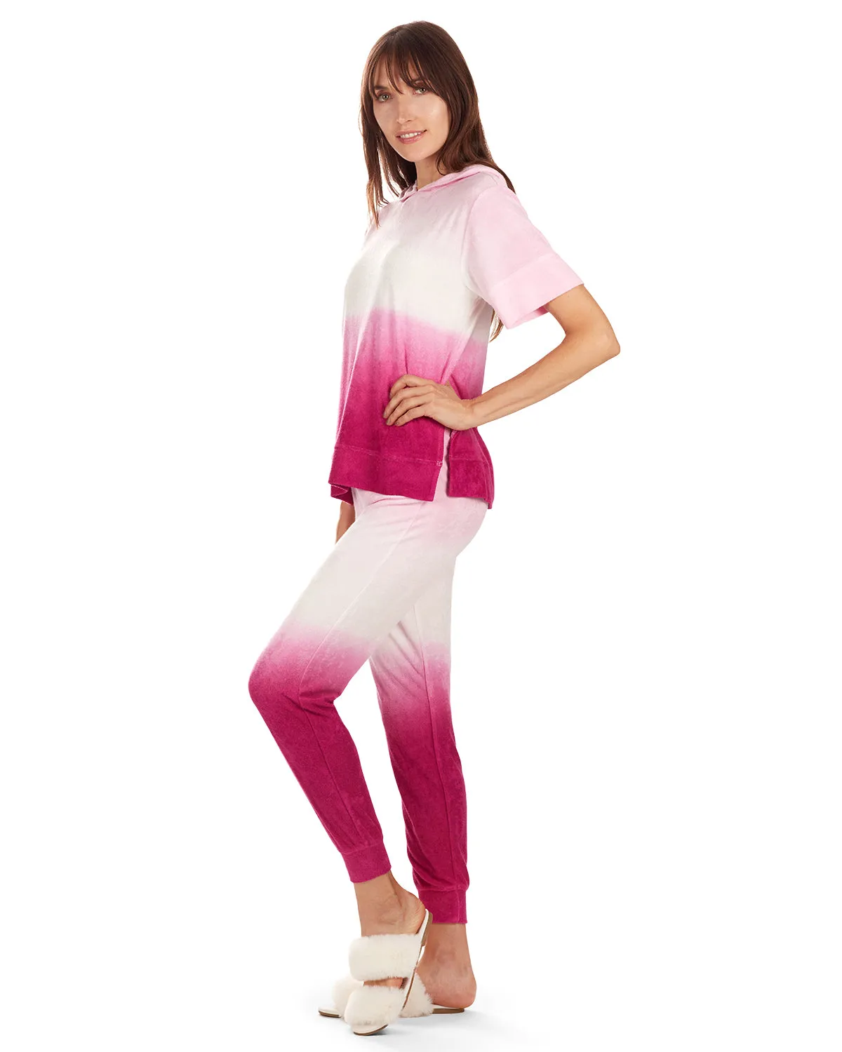 Women's Dip Dye Yummy Terry Cloth Short Sleeve Hoodie