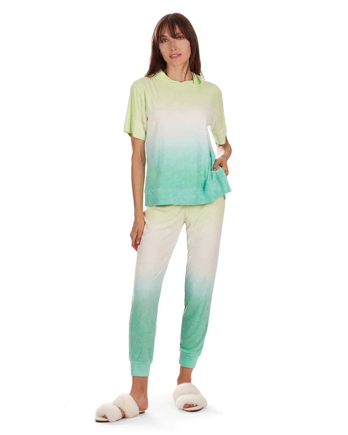 Women's Dip Dye Yummy Terry Cloth Short Sleeve Hoodie