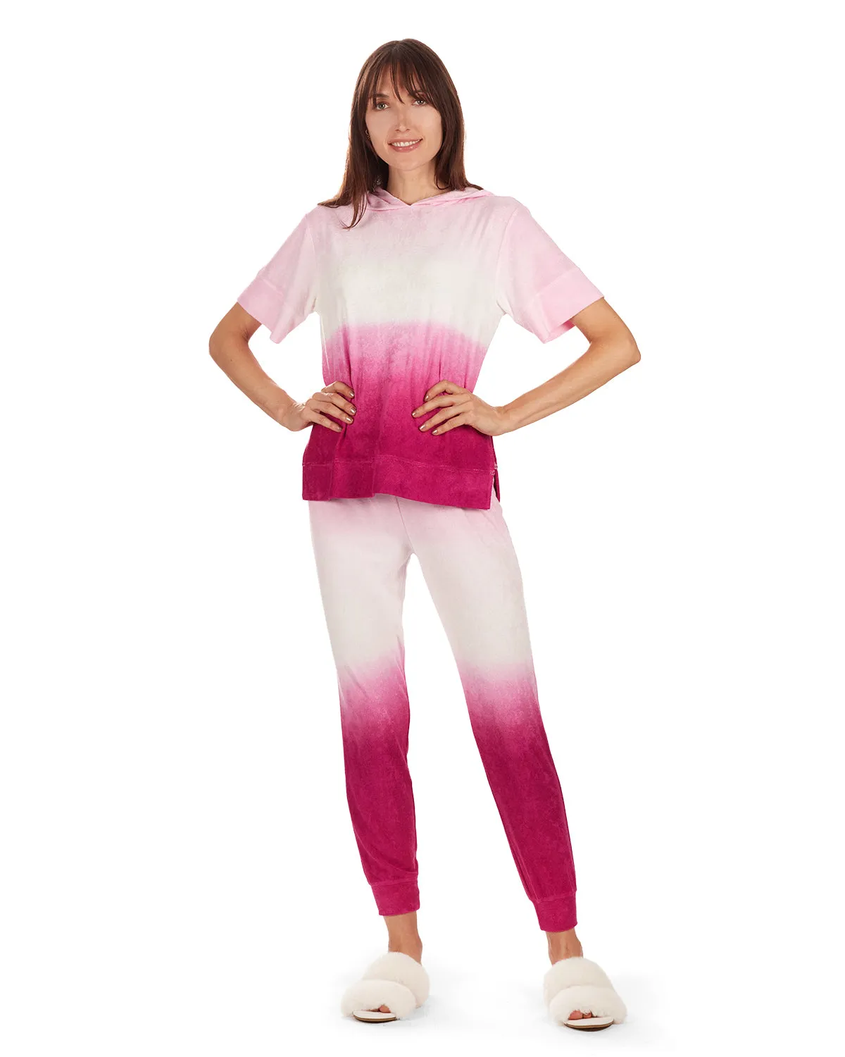 Women's Dip Dye Yummy Terry Cloth Short Sleeve Hoodie