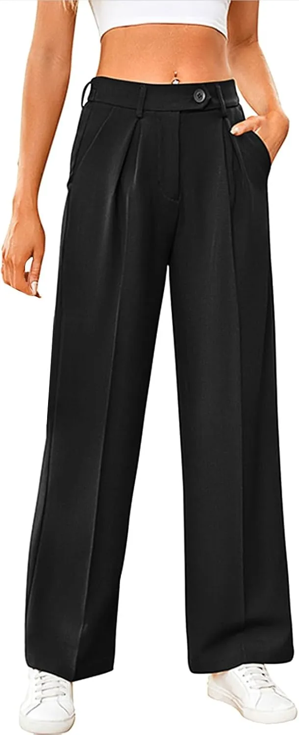 Women's Fashion Wide Leg Loose Pants Business Casual Straight Office Trousers for Women, X-Small-X-Large