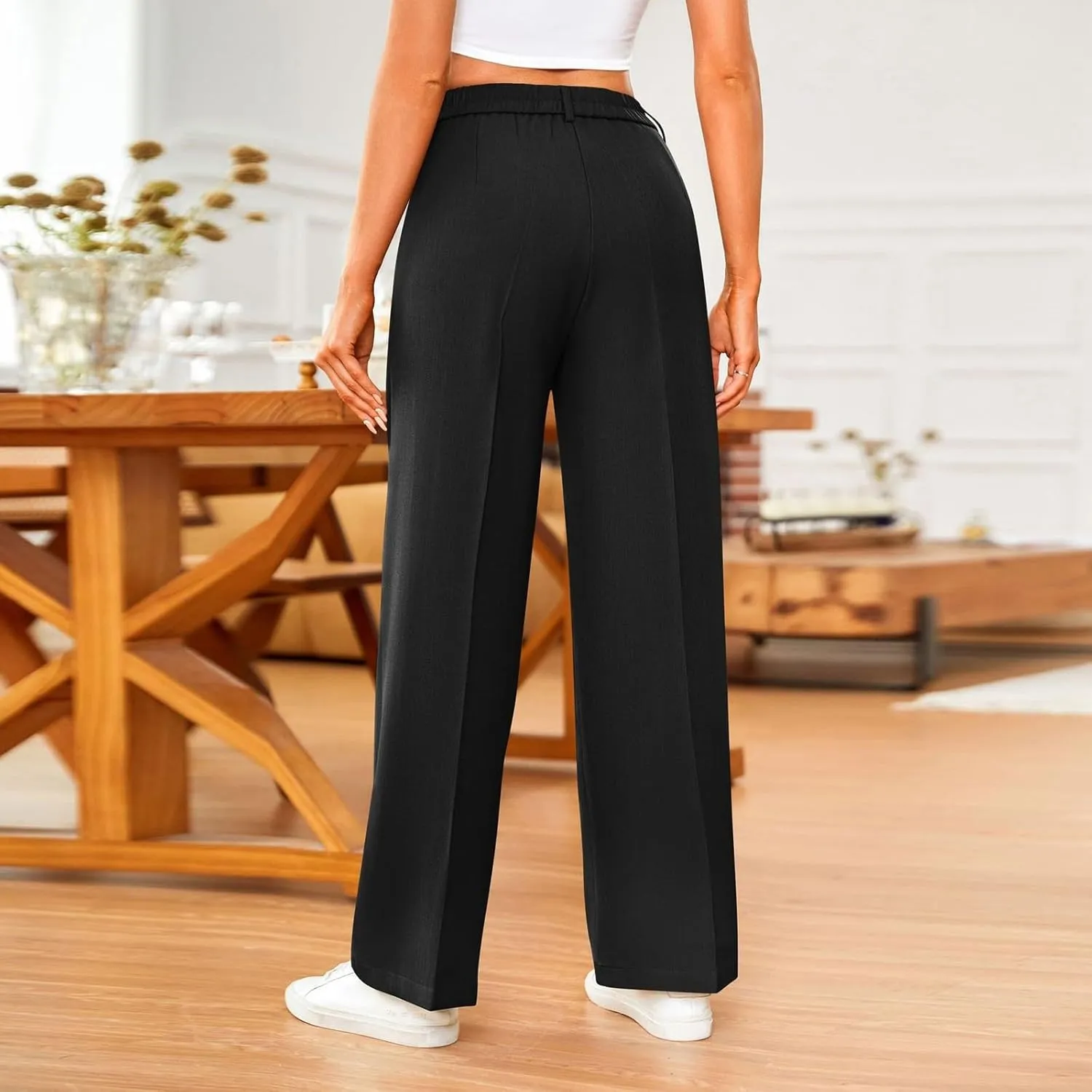 Women's Fashion Wide Leg Loose Pants Business Casual Straight Office Trousers for Women, X-Small-X-Large