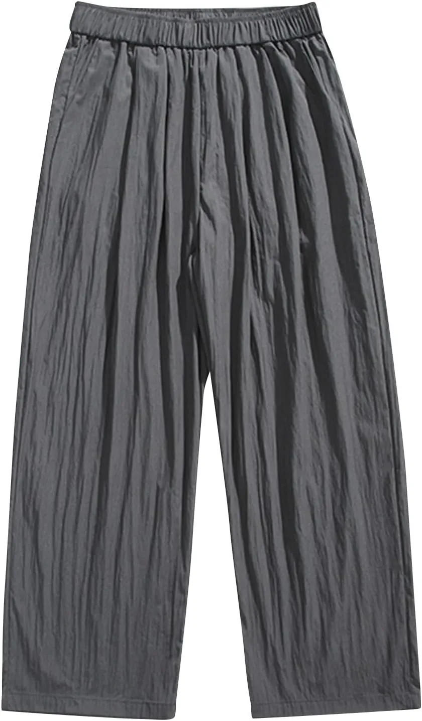 Work Pants for Men Elastic Waist Casual Pants Loose Fit Wide Leg Pants Lightweight Comfortable Plus Size Sweatpants