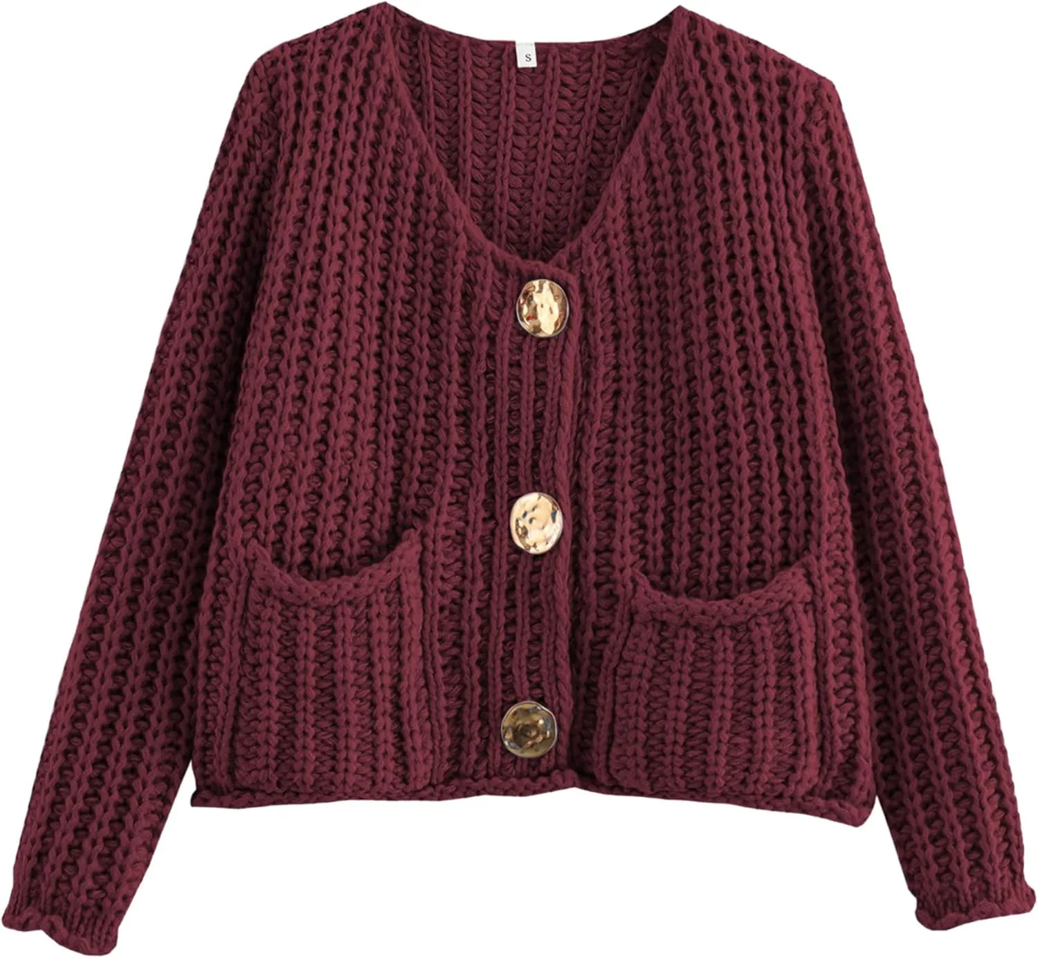 Zhiyouni Women's Cropped Cardigan Sweater Long Sleeves Button Down Chunky Knitted Coat
